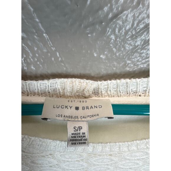 Lucky Brand Mixed Media Linen Chiffon Cream Layered Sweater Size Small - Picture 4 of 5